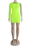 Fluorescent green Sexy Cap Sleeve Short Sleeves O neck A-Line Knee-Length Solid perspective Club Dresses