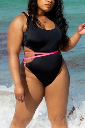 Black Sexy Stitching Plus Size Swimsuit