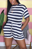 Pink Casual Striped Printed Short Sleeved Romper