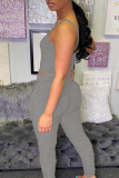 Grey Sexy Fashion Suspender Top Trousers Two-piece Set