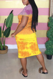 Yellow Fashion Casual Printed Short-sleeved Dress