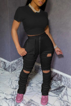 Black Fashion Casual Short Sleeve T-shirt Trousers Set