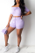 Purple Fashion Casual Short Sleeve Top Shorts Set