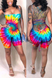 Red Rainbow Color Sexy Print Sling Backless Skinny Romper