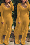 Yellow Fashion Casual Trousers Three-piece Set