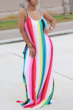 LightYellow Fashion Casual Striped Sleeveless Loose Dress