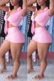 Pink Sexy Fashion Short Sleeve Shorts Two-piece Set