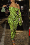 LeopardGreen Sexy Casual Print Strapless Jumpsuit
