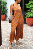 Brown Sexy Striped Printed Sling Loose Jumpsuit