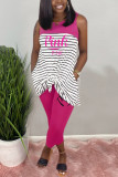 Pink Fashion Casual Striped Letters Printing Sleeveless Set