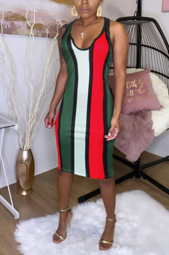 Red Sexy Fashion Striped Sleeveless Dress