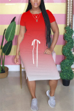 Red Fashion Gradient Printed Short Sleeve Dress