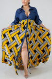 Yellow Fashion Stitching Retro Plus Size Dress