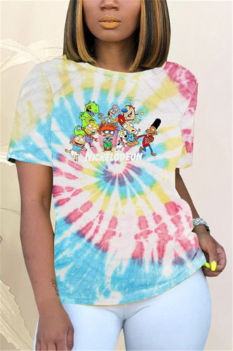 Blue Fashion Casual Print Short Sleeve T-shirt