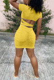 Yellow Sexy Fashion Tight Short Sleeve Dress