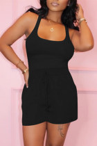 Black Sexy Fashion Vest Shorts Two-piece Set