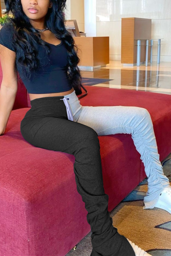 Black Fashion Casual Stitching Sports Trousers