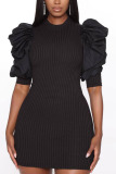 Black Fashion Puff Sleeve Round Neck Dress