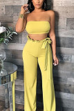 Yellow Fashion Sexy Sleeveless Top Trousers Set