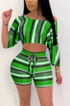 Green Fashion Sexy Striped Printed Two-piece Set