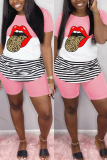 Pink Fashion Casual Printed Short Sleeve Two-piece Set