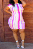 Multicolor Sexy Fashion Striped Plus Size Dress