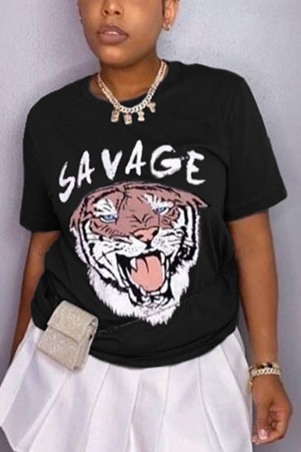 Black Fashion Casual Printed Short Sleeve T-shirt