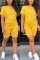 Yellow Fashion Casual Slim fit Two Piece Suits Solid Regular Short Sleeve Two-Piece Short Set