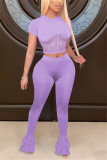 Purple Fashion Mesh Patchwork Tops Trousers Set