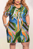 Green Fashion Casual Printed Short Sleeve Plus Size Dress