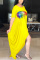 Yellow Fashion Printing Loose Irregular Dress