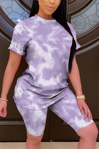 PurpleWhite Fashion Casual Printed T-shirt Shorts Set