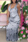 Grey Fashion Casual Printed Sleeveless Dress