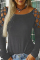 Blue Fashion Casual Patchwork Hot Drilling Hollowed Out O Neck Tops