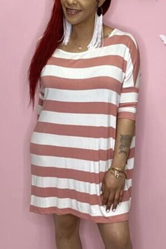 Pink Fashion Sexy Striped Short Sleeve Dress