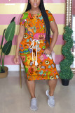 InkGreen Fashion Casual Printed Short-sleeved Dress