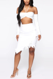 White Sexy Fashion Ripped Denim Bag Hip Skirt