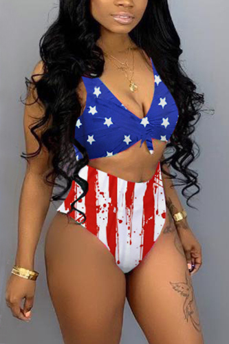 BlueRed Sexy Fashion Print Swimsuit Set