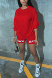 Red Fashion Casual Letter Offset Printing Long Sleeve Two Piece Set