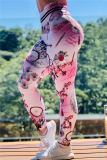 Pink Fashion Sports Printed Skinny Trousers