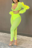 Fluorescent green Fashion Sexy Perspective Mesh Set