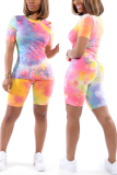 Color Fashion Casual Pprinted T-shirt Shorts Set