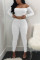 White Fashion Casual Long Sleeve Off Shoulder Set