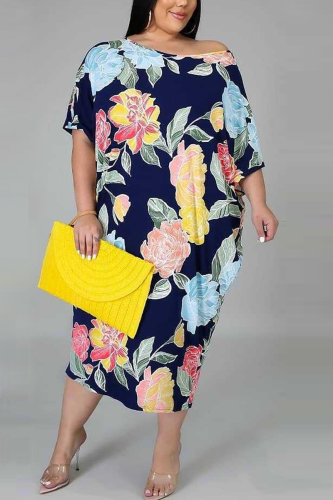Multicolor Fashion Print Plus Size Loose Long Dress