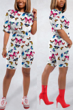 Yellow Fashion Casual Butterfly Print Sports Set