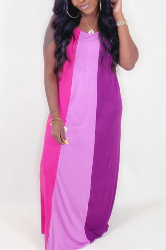 Rose Red Fashion Casual Stitching Sleeveless Dress