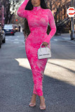 Pink Fashion Sexy Print Turtleneck Dress