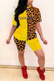 Yellow Fashion Sexy Printed Short Sleeve Two-piece Set