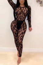 Black Sexy Perspective Mesh Printed Jumpsuit