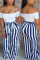 Blue Fashion Casual Striped Printed Loose Pants